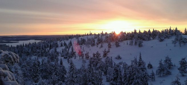 Sunset in Ruka Finland in early December